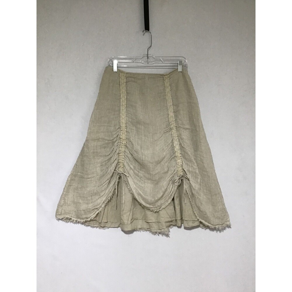 Eileen Fisher Linen Skirt Womens Med Beige Milkmaid Fairy Grunge Y2K Fringed Hem - Picture 3 of 16